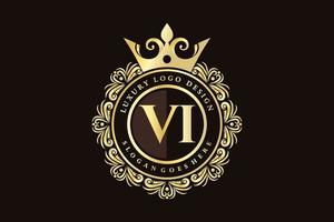 vi iniziale lettera oro calligrafico femminile floreale mano disegnato araldico monogramma antico Vintage ▾ stile lusso logo design premio vettore