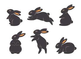 impostato di carino nero coniglietti. animale, lepre. anno di il coniglio vettore