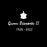 Londra, UK, 09.08.2022. vettore nero e bianca bandiera design con reale corona silhouette e anni di vita di Regina Elisabetta ii