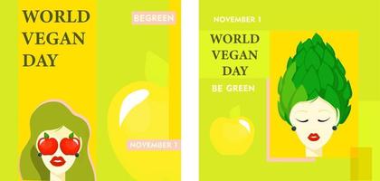 freddo manifesti per vegano giorno. moderno di moda bandiera stile per internazionale vegano giorno. vegetarianismo. vettore