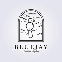 bluejay uccello pertica nel distintivo cielo sfondo logo vettore illustrazione design