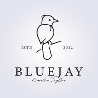 bluejay uccello pertica nel ramo nel linea arte stile per logo icona vettore illustrazione design