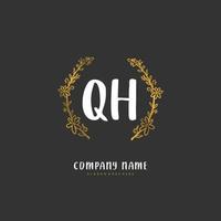 q h qh iniziale grafia e firma logo design con cerchio. bellissimo design manoscritto logo per moda, squadra, nozze, lusso logo. vettore