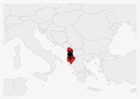 Albania carta geografica evidenziato nel Albania bandiera colori vettore