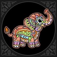 colorato carino elefante cartone animato mandala arti isolato su nero sfondo vettore