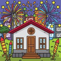 nuovo anno fuochi d'artificio colorato cartone animato illustrazione vettore