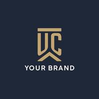 uc iniziale monogramma logo design nel un' rettangolare stile con curvo lati vettore