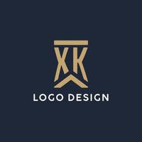 xk iniziale monogramma logo design nel un' rettangolare stile con curvo lati vettore