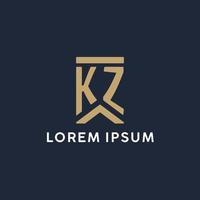 kz iniziale monogramma logo design nel un' rettangolare stile con curvo lati vettore
