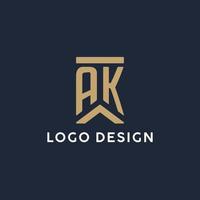 ak iniziale monogramma logo design nel un' rettangolare stile con curvo lati vettore