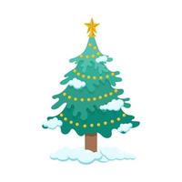 Natale albero con un' stella e un' ghirlanda. vettore illustrazione