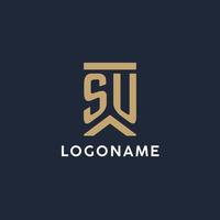 su iniziale monogramma logo design nel un' rettangolare stile con curvo lati vettore