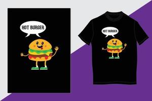 caldo hamburger maglietta design vettore