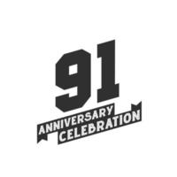 91 anniversario celebrazione saluti carta, 91° anni anniversario vettore