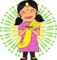cartone animato carino personaggio poco ragazza festeggiare Diwali giorno vettore