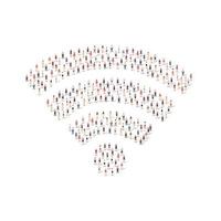 grande gruppo di persone silhouette affollato insieme nel Wi-Fi forma isolato su bianca sfondo. vettore illustrazione