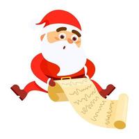 Santa Claus lettura lettera mentre seduta su isolato sfondo. allegro Natale concetto. vettore illustrazione nel piatto cartone animato stile