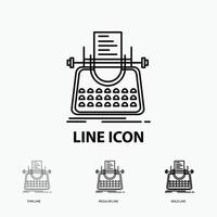 articolo. blog. storia. macchina da scrivere. scrittore icona nel sottile. regolare e grassetto linea stile. vettore illustrazione