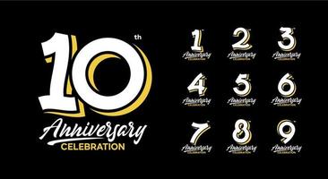 anniversario logotipo impostato 1, 2, 3, 4, 5, 6, 7, 8, 9, 10 vettore