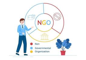 ngo o non governativo organizzazione per servire specifico sociale e politico esigenze nel modello mano disegnato cartone animato piatto illustrazione vettore