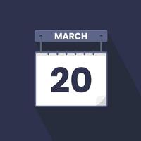 20 marzo calendario icona. marzo 20 calendario Data mese icona vettore illustratore