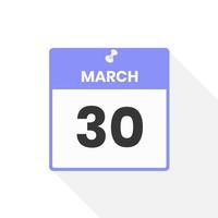 marzo 30 calendario icona. Data, mese calendario icona vettore illustrazione