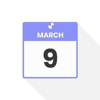 marzo 9 calendario icona. Data, mese calendario icona vettore illustrazione