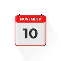10 ° novembre calendario icona. novembre 10 calendario Data mese icona vettore illustratore