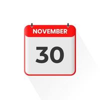 30 novembre calendario icona. novembre 30 calendario Data mese icona vettore illustratore