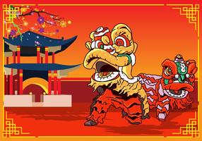 Disegno di Capodanno cinese di danza del leone vettore