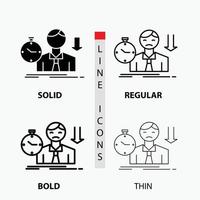fallimento. fallire. triste. depressione. tempo icona nel sottile. regolare. grassetto linea e glifo stile. vettore illustrazione