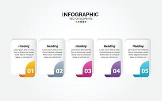 orizzontale Infografica attività commerciale marketing vettore design colorato modello cartella 5 opzioni o passaggi nel minimo stile.