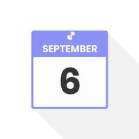 settembre 6 calendario icona. Data, mese calendario icona vettore illustrazione