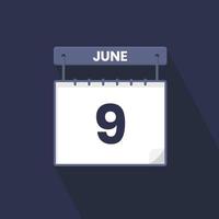 9 ° giugno calendario icona. giugno 9 calendario Data mese icona vettore illustratore