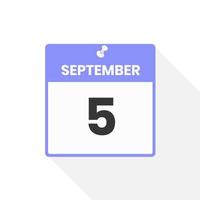 settembre 5 calendario icona. Data, mese calendario icona vettore illustrazione