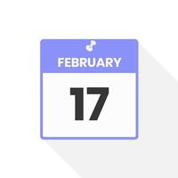febbraio 17 calendario icona. Data, mese calendario icona vettore illustrazione