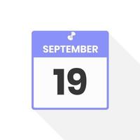 settembre 19 calendario icona. Data, mese calendario icona vettore illustrazione