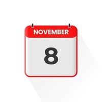 8 ° novembre calendario icona. novembre 8 calendario Data mese icona vettore illustratore