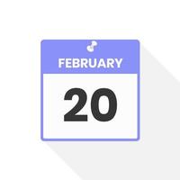 febbraio 20 calendario icona. Data, mese calendario icona vettore illustrazione
