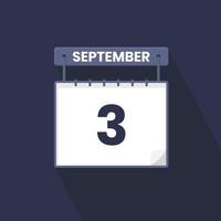 3 ° settembre calendario icona. settembre 3 calendario Data mese icona vettore illustratore
