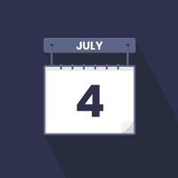 4 ° luglio calendario icona. luglio 4 calendario Data mese icona vettore illustratore