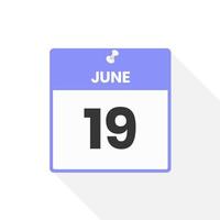 giugno 19 calendario icona. Data, mese calendario icona vettore illustrazione