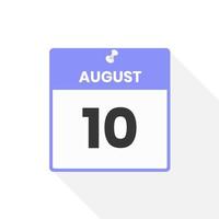 agosto 10 calendario icona. Data, mese calendario icona vettore illustrazione