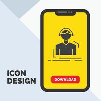 ingegnere. cuffia. ascoltare. melomano. musica glifo icona nel mobile per Scarica pagina. giallo sfondo vettore