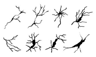 mano disegnato Cracked bicchiere, parete, terra. fulmine tempesta effetto. scarabocchio rompere impostare. vettore illustrazione