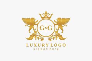 iniziale gg lettera Leone reale lusso logo modello nel vettore arte per ristorante, regalità, boutique, bar, Hotel, araldico, gioielleria, moda e altro vettore illustrazione.