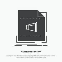 Audio. file. formato. musica. suono icona. glifo vettore grigio simbolo per ui e ux. sito web o mobile applicazione