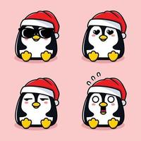 vettore illustrazione di carino pinguino emoji indossare Santa cappello