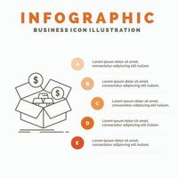 risparmio. scatola. bilancio. i soldi. crescita infografica modello per sito web e presentazione. linea grigio icona con arancia Infografica stile vettore illustrazione