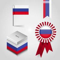 Russia nazione bandiera posto su votazione scatola. nastro distintivo bandiera e carta geografica perno vettore